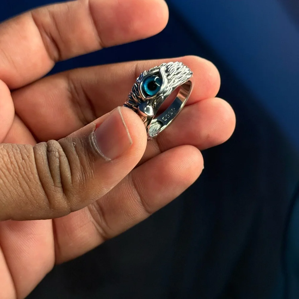 925 Sterling Silver Evil Eye Owl Ring – Size 12 – Unisex Statement Ring